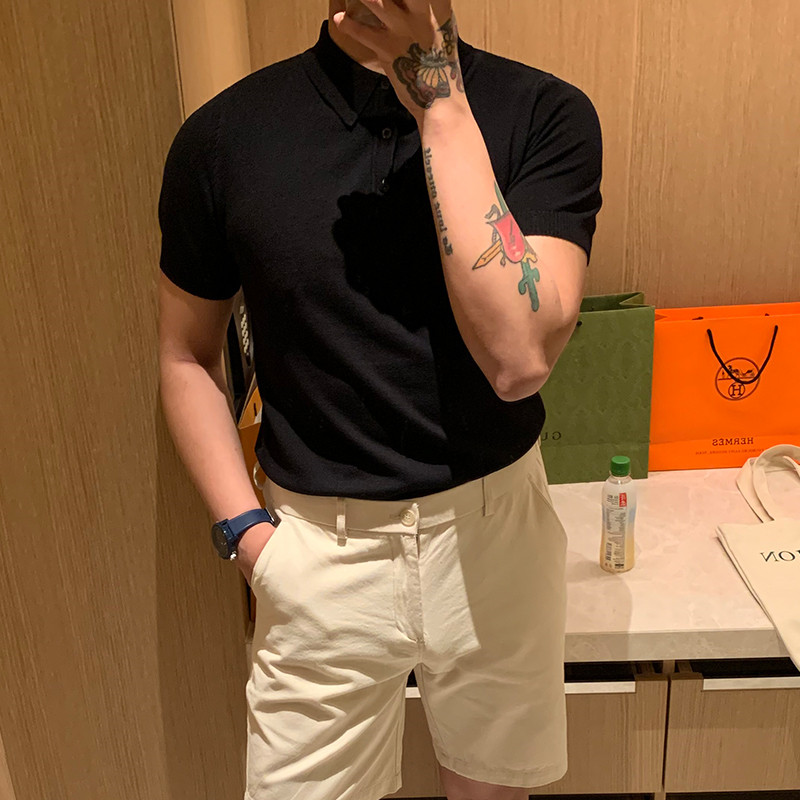BROTHER Summer Men's Simple Joker Ice POLO Short Shirt Korean Slim Fashion Needle Thread Tide