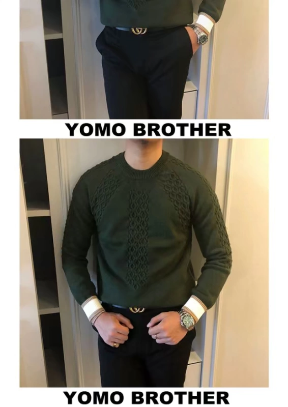 BROTHER nam tính cách kết nối vòng tròn Jacquard áo len nam thời trang tay áo đan - Kéo qua shop đồ nam