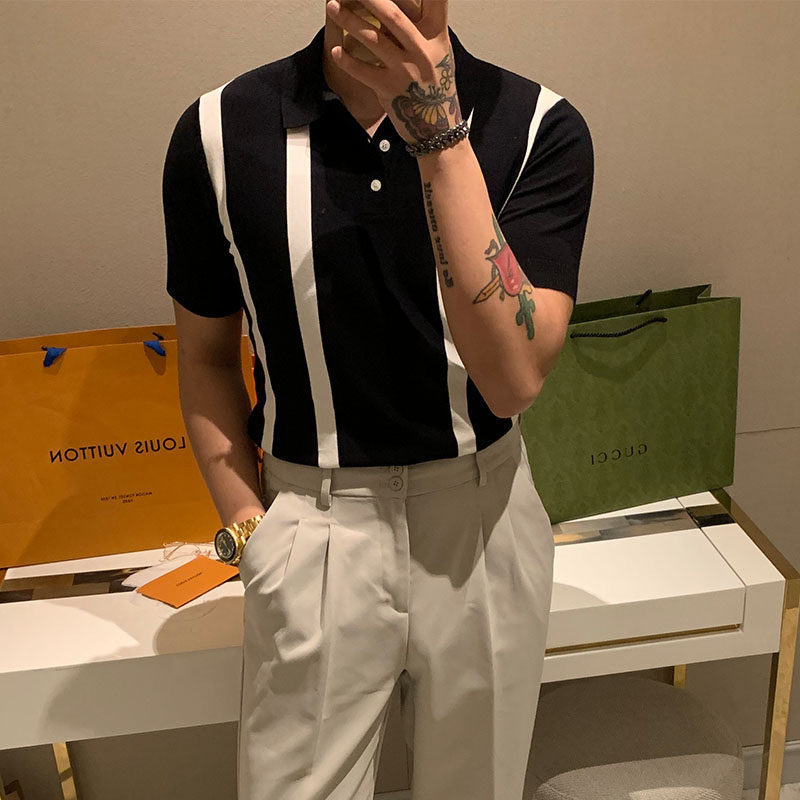 Summer dress popular color-piece-sleeved knife T-shirt Simple light casual thin breathable men short sleeve polo shirt