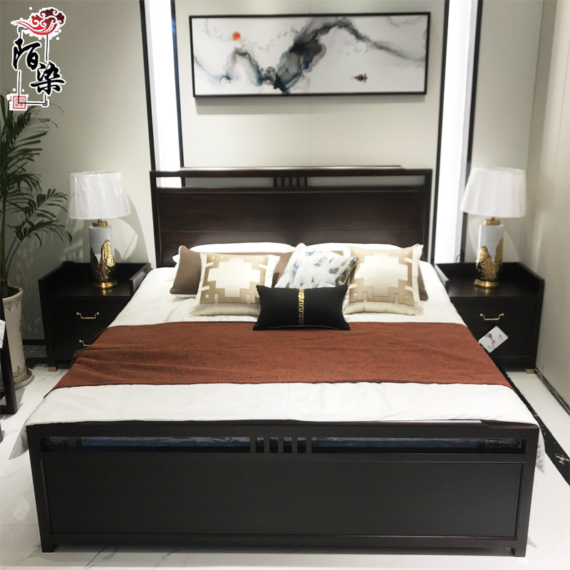 New Chinese style solid wood bed double bed 1 8m adult bed ebony all solid wood master bedroom bed Zen bedroom furniture