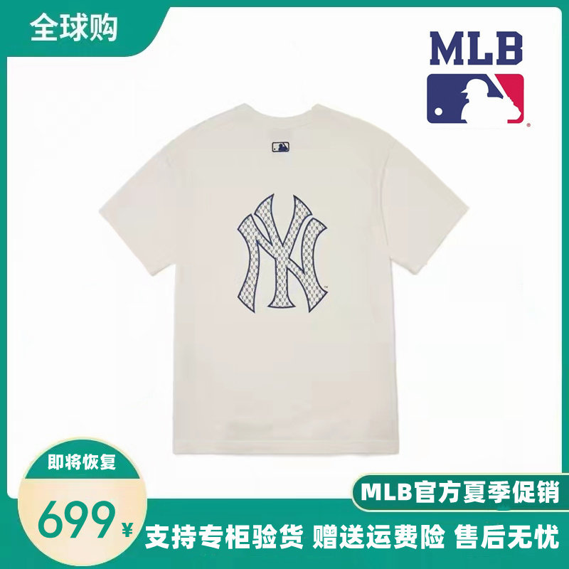 South Korean MLB short sleeves women 2022 new NY Yankees back embroidery Old flowers 100 hitch a T-shirt male couple half sleeve damp