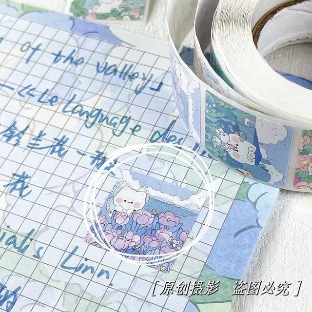 Cartoon cute lily of the valley rabbit tape sticker creative ins decorative seal sticker card wall sticker roll roll sticker 500 pieces