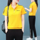 Спортивный костюм, хлопковый комплект для матери для отдыха, короткий рукав, 2025 года, для бега