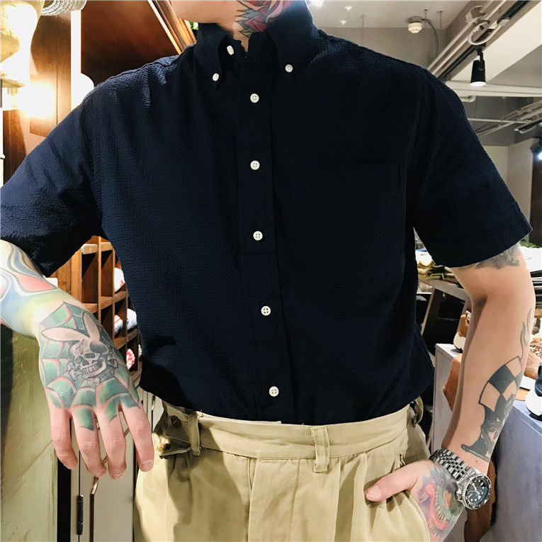 GITMAN focuses on shirts 40 years breathable bubble cotton Short sleeve shirts Agent spot 6U412GV21