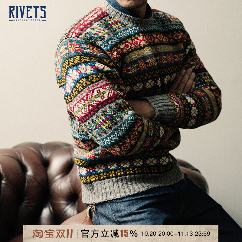 Jamieson's Scottish 130-Year-Old Fair Isle Style Wool Sweater with Floral Patterns for Men Mk158C Jamieson's Scottish 130-Year-Old Fair Isle Style Wool Sweater with Floral Patterns for Men Mk158C