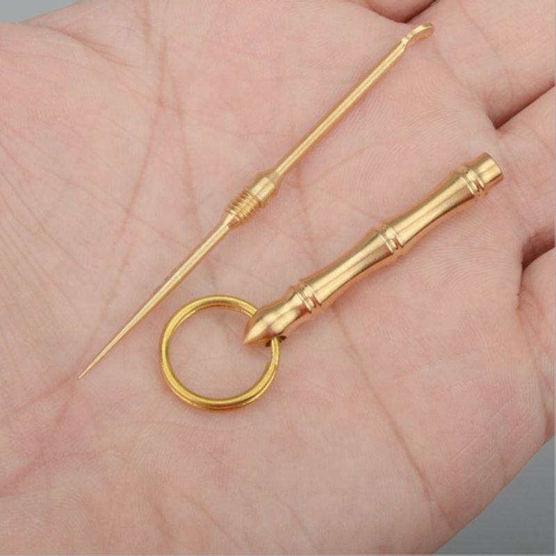 Copper toothpick pure copper ear spoon brass one double-headed dual-use multi-functional portable fruit pick teeth picking key pendant