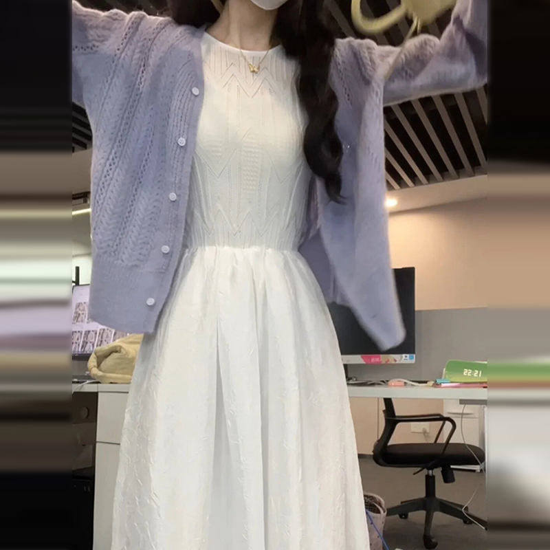 High-End French-Style Sleeveless White Dress for Women 2026 New Style Petite Autumn Outfit Complete Long Dress Set