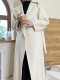 Lazy-feel bathrobe cape-style hooded two-sided velvet coat for women high-end Wool Australian wool mid-length lace-up woolen coat