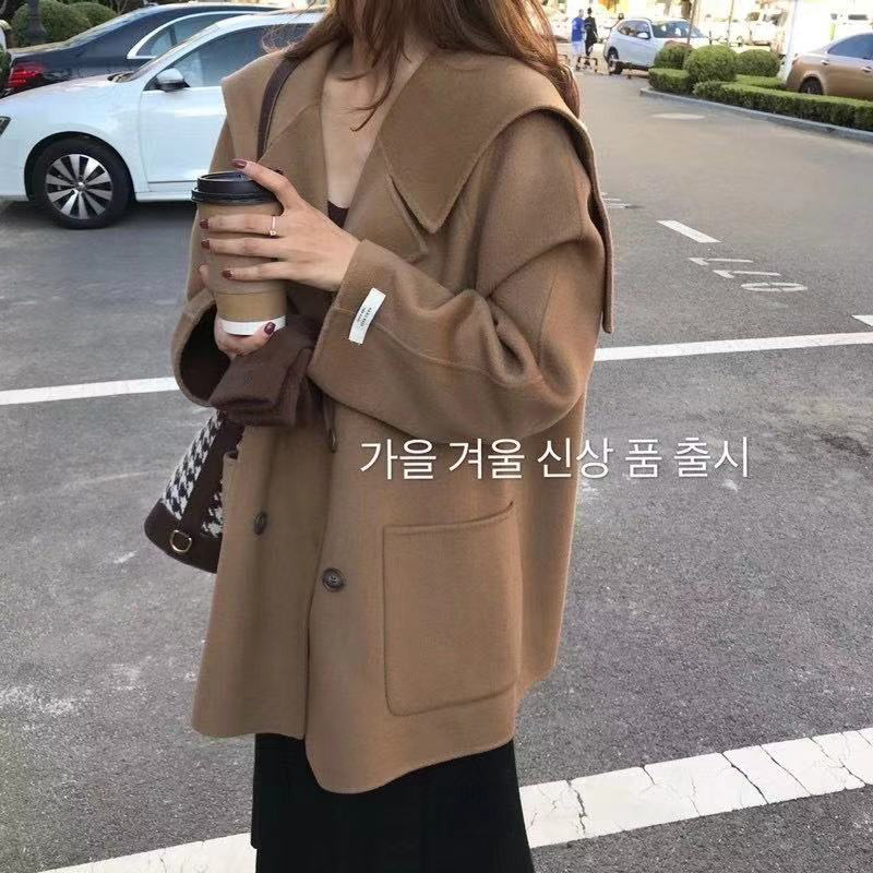 South Korea's Dongdaemun Large-turned-collar shawl bifacial cashmere big coat female short navy collar student loose fur coat