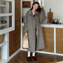 HTBT Custom Anti-Season Winter Single Row Button Flap double sided suede coat woman with long style Temperament Gentle Wool Coat