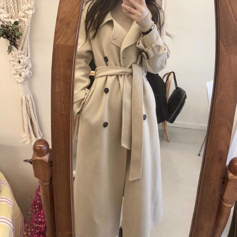 Korean Dongdaemun Hepburn style double-sided cashmere coat women's 2021 winter new lady British celebrity woolen coat
