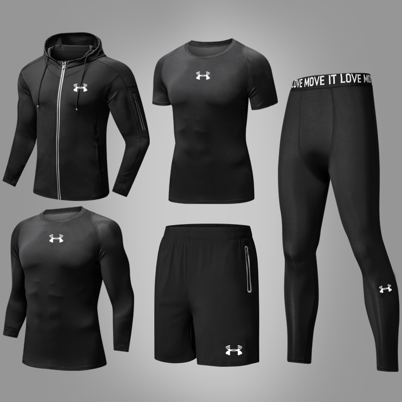 Men's High-Elastic Fitness Clothing Long-Sleeved Tight-Fitting Suit Quick-Drying Running Leggings Men's Outdoor Training Five-Piece Set