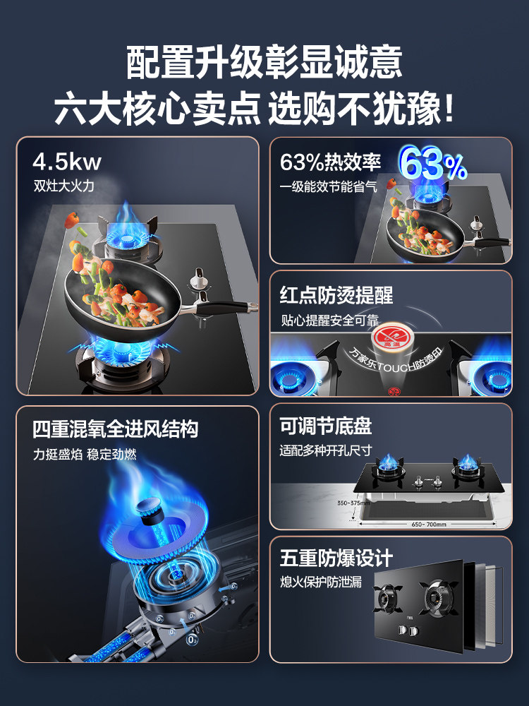 Midea Ka031B Gas Stove for Home Kitchen, Double Burner, Natural Gas, Liquefied Gas, Gas Stove