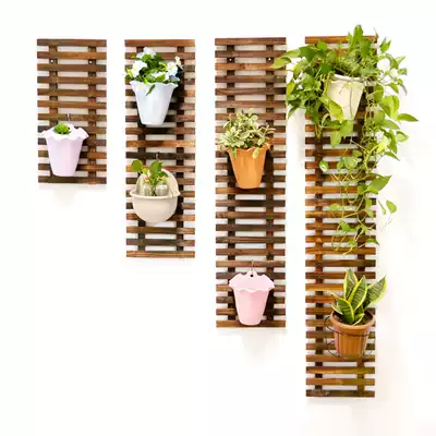 Wooden fence wall-mounted flower stand balcony wall plant stand solid wood hanging wall flower pot stand plant climbing frame