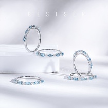 (Bi color live) aquamarine 18K gold row ring girlfriend gift classic horse eye ring