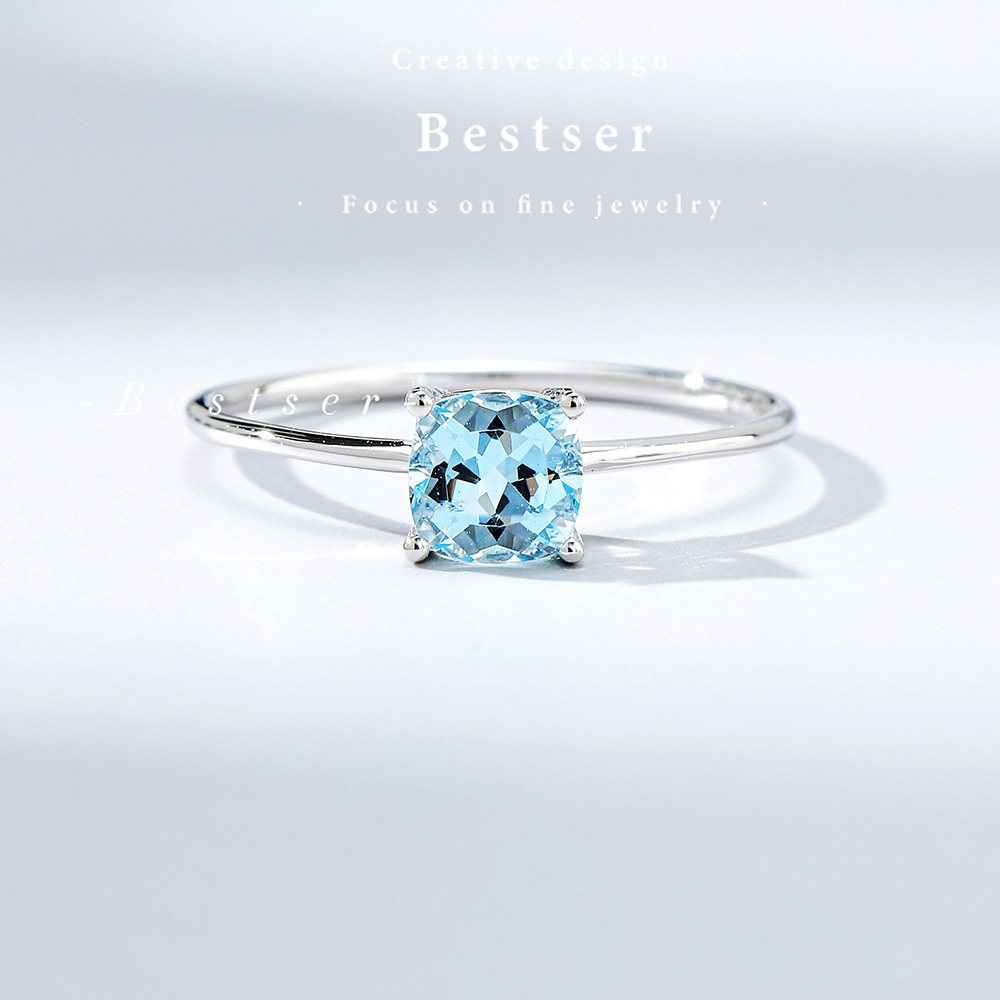 Blue Bestser (Qing Cui) Aquamarine Ring 18K Gold Small Fresh and Delicate Valentine's Day Gift Female