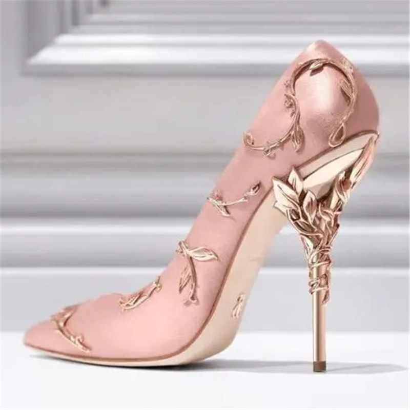 European and American New Style Wedding Shoes Eden's Golden Branches and Leaves Noble Temperament High Heels Stiletto Pointed Toe Women's Shoes Women's Flats