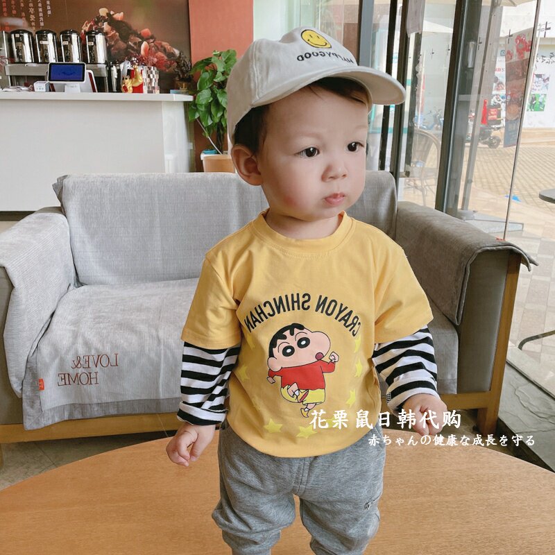 Japanese children's T-shirt boy tide boy 4 years old baby children's two-piece bottoming shirt loose striped sleeves spring and autumn