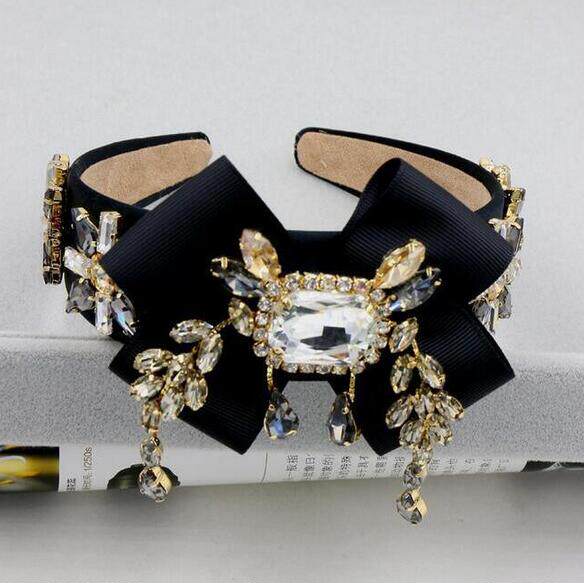 2017 Spring and summer name Yuanyuan Pure Handmade Hair Accessories Large Bow Tie Crystal Head Decorated Hair Stirrup Hairpin