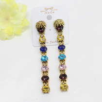 Korean version of the new Temperament Long Lions Head Color Crystal Jewel Earrings Retro Luxurious with a Face Ear Nail