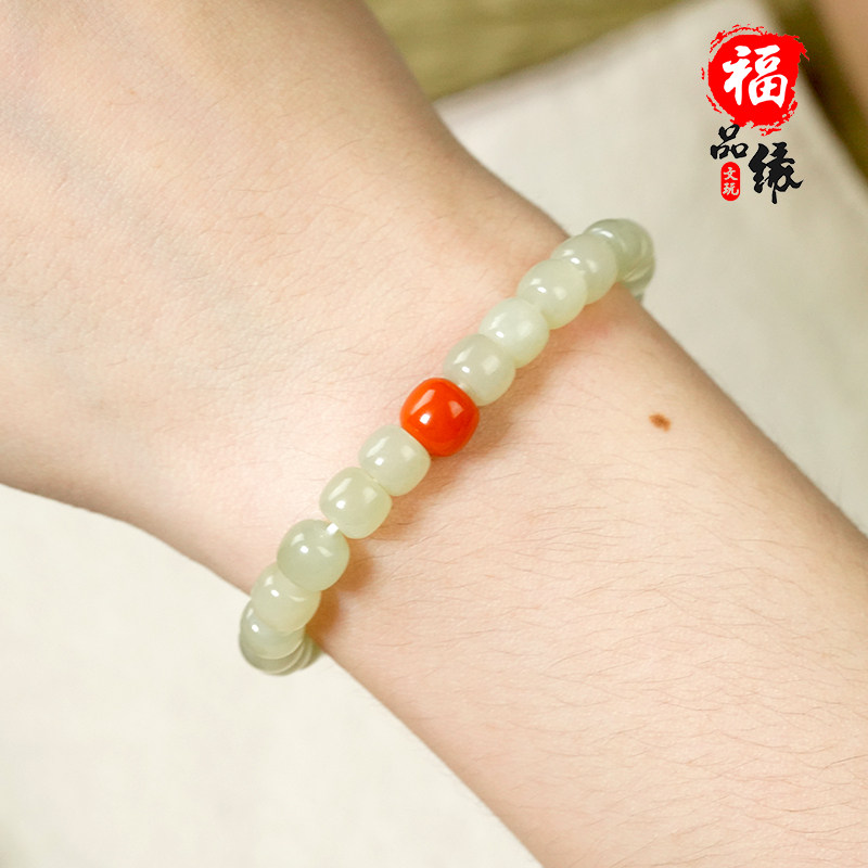 Natural and field jade bracelet with hand-made bracelet old shaped bead fit Sichuan South red 100 hitch a little fresh and ancient wind lady
