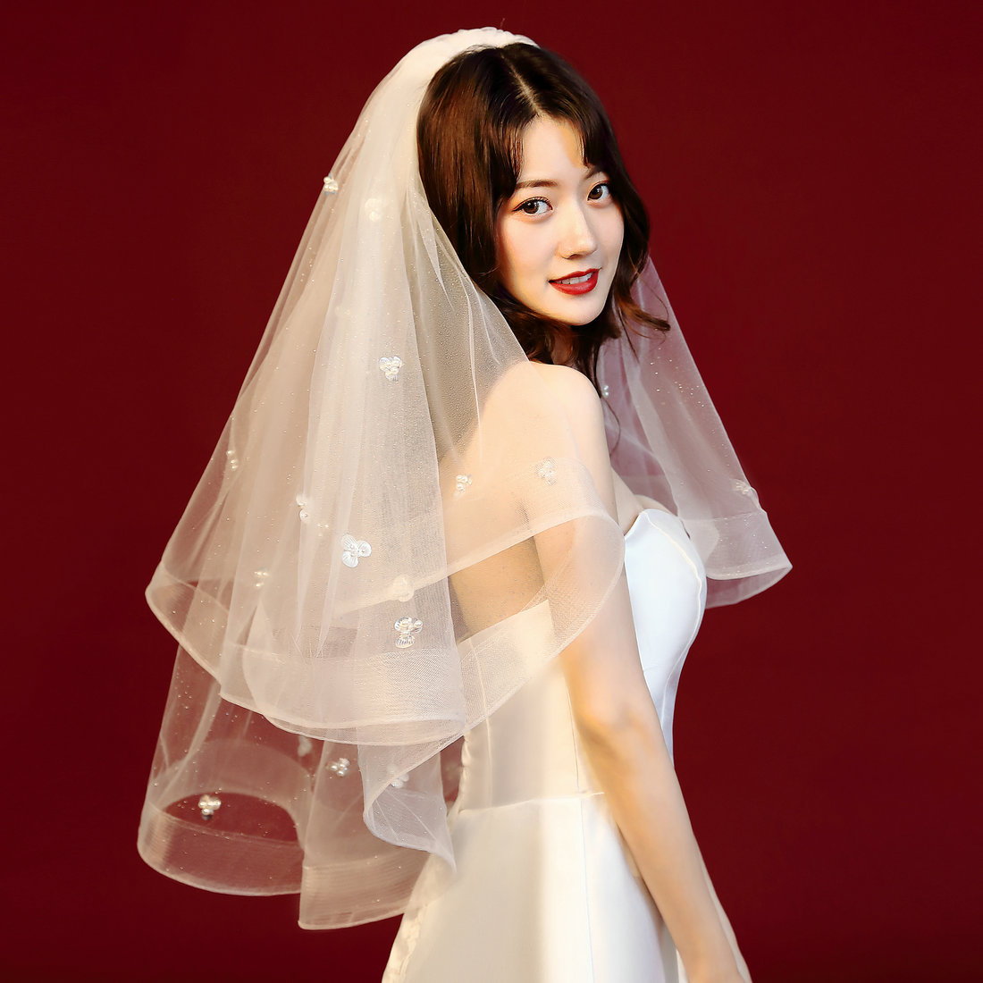 Korean bride fluffy veil super fairy multi-layer wedding dress new wedding veil simple short travel style veil