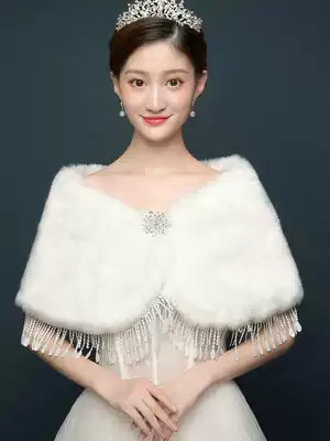 New wedding dress woolen shawl winter bride wedding coat bridesmaid gift instrument double-sided thick warm white outside