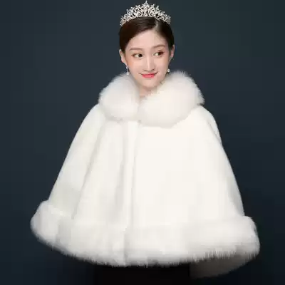 Autumn and winter new bride wedding dress wool shawl cape coat large size warm thick imitation leather wedding coat white