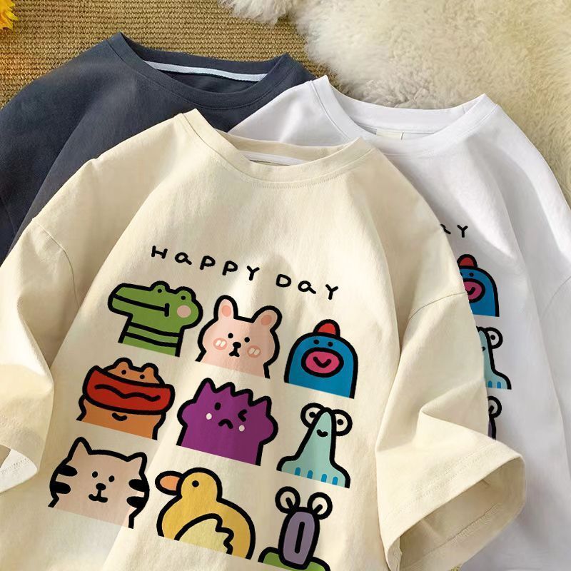 100% Pure Cotton Short-Sleeve Trendy Ins-Style Non-Pilling Loose Cartoon Print T-Shirt for Men and Women Students, Lazy Style Top 100% Pure Cotton Short-Sleeve Trendy Ins-Style Non-Pilling Loose Cartoon Print T-Shirt for Men and Women Students, Lazy Style Top