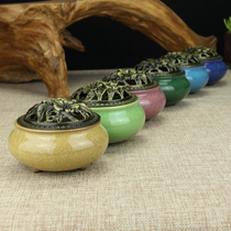 Ceramic incense stove Ice cracking kilns Simple Incense Stove Alloy Copper Cover Imitation Ancient Pan Incense Stove Sandalwood Stove Home Incense Stove