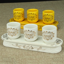 Water supply Cup Home Ceramics Fairy dedicated to the wine glass Buddha Hall for the Caiyin Guanyin Water purifying Cup Conjoined Zigong Cup hem