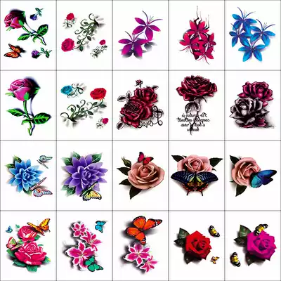 Three-dimensional tattoo stickers 3d waterproof butterfly neck Neck Sexy female leg rose flower tattoo stickers 20 sheets