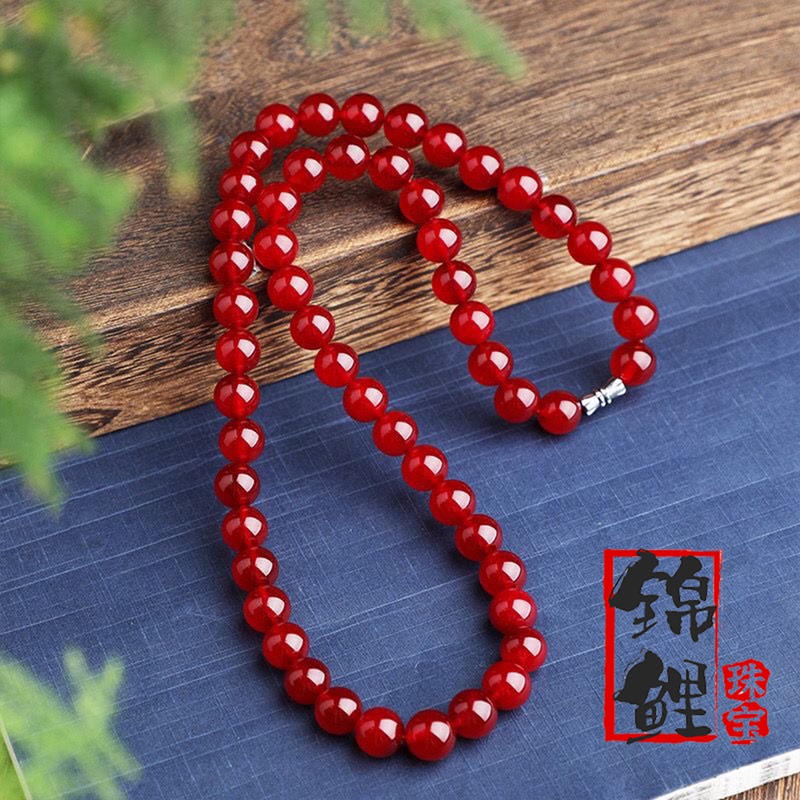 Pure Natural Ice-Type Imperial Red Agate Necklace with Certificate, Ice Red Jade Bead Chain, Clavicle Chain, Women's Gift Necklace