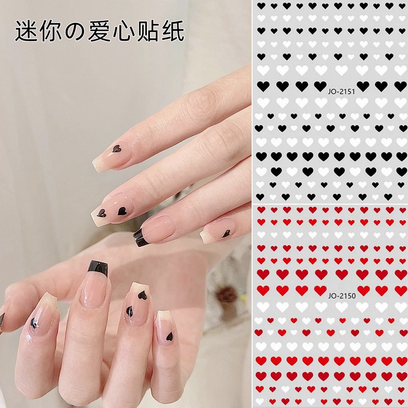 Nail Art Internet Celebrity Heart Stickers Mini French Black and White Red Heart-Shaped Decals Nail Stickers Decorations