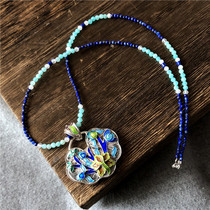 Heimei Yanjing Bajue 925 silver filigree burning Blue handmade Ruyi Lock Safe Lock pendant multicolor (including chain)