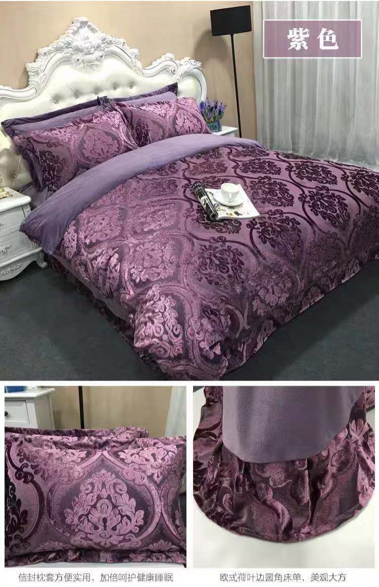 Lông cừu dày mùa đông san hô bốn mảnh lông cừu theo phong cách châu Âu cashmere cashmere pha lê cashmere cộng với chăn trải giường 1,8m - Bộ đồ giường bốn mảnh chăn ga gối đệm