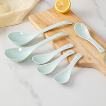 Green pumpkin 10 small spoons for home ceramic tablespoons spoon Spoon Spoon spoon Creative large porcelain spoon Long handle Thin Rice Spoon