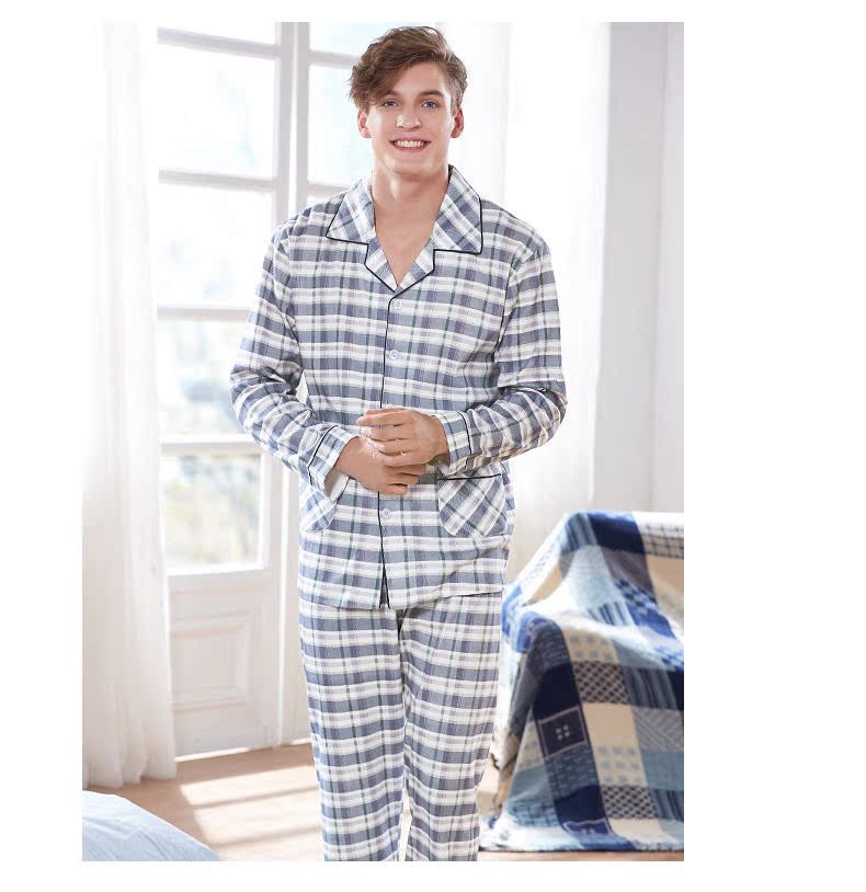 Bộ đồ ngủ màu xanh lá cây Jia 2018 cho nam mùa xuân và mùa thu mới Cotton dài tay pijama nam cao cấp