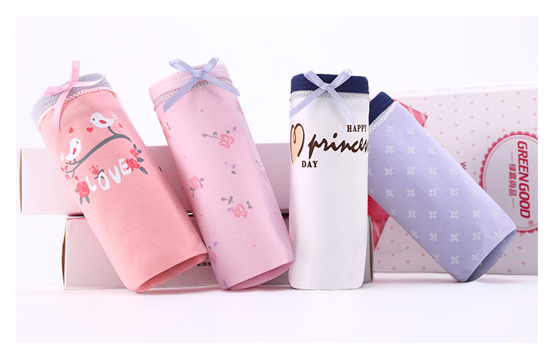 Green Jia bốn món quà đóng hộp đồ lót nữ mới phim hoạt hình quần short vải cotton ở eo quần cô gái quần lót ren gợi cảm 