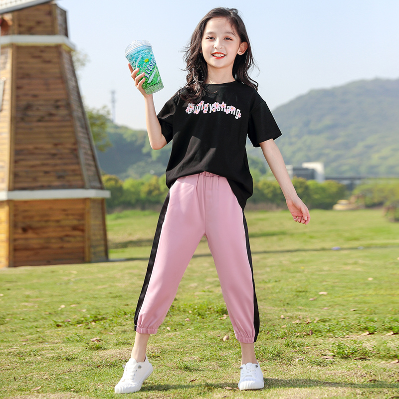 Cô gái ăn mặc mùa hè quần áo trẻ em girlwear một T-shirt thư viện thở giải trí xa di chuyển trẻ Đại Đồng.