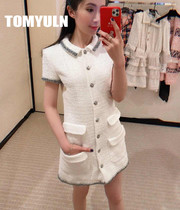 TOMYULN20 Autumn New temperament socialite Plaid small fragrant wind lapel collar slim tweed dress