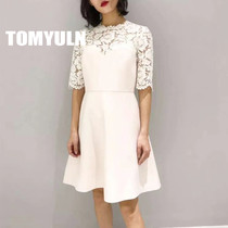 TOMYULN sexy lace hollow stitching short sleeve dress women light luxury temperament socialite fan high waist skirt