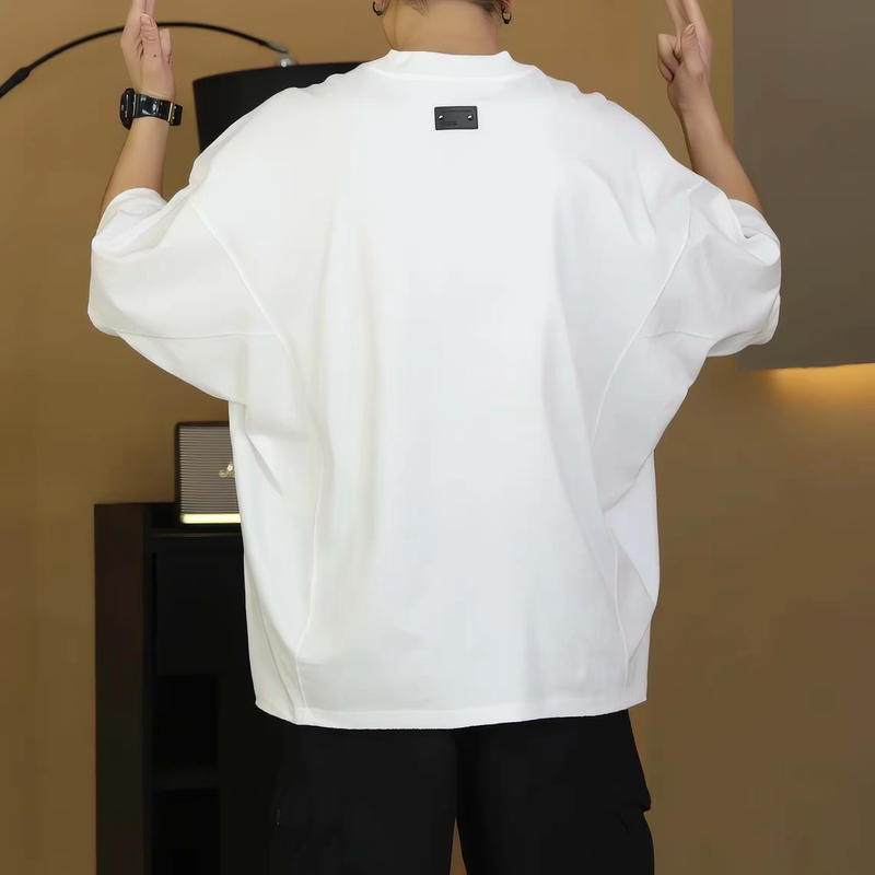 High-Quality, Impulse Purchase【Batwing Sleeve Silhouette】Heavyweight Pure Cotton Crew Neck Short-Sleeve T-Shirt for Men, Large Size