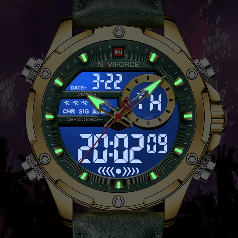 Naviforce Luminous Multifunctional Men's Watch, Personalized Hip-Hop Watch, European and American Trendy Casual Watch with Dual Display