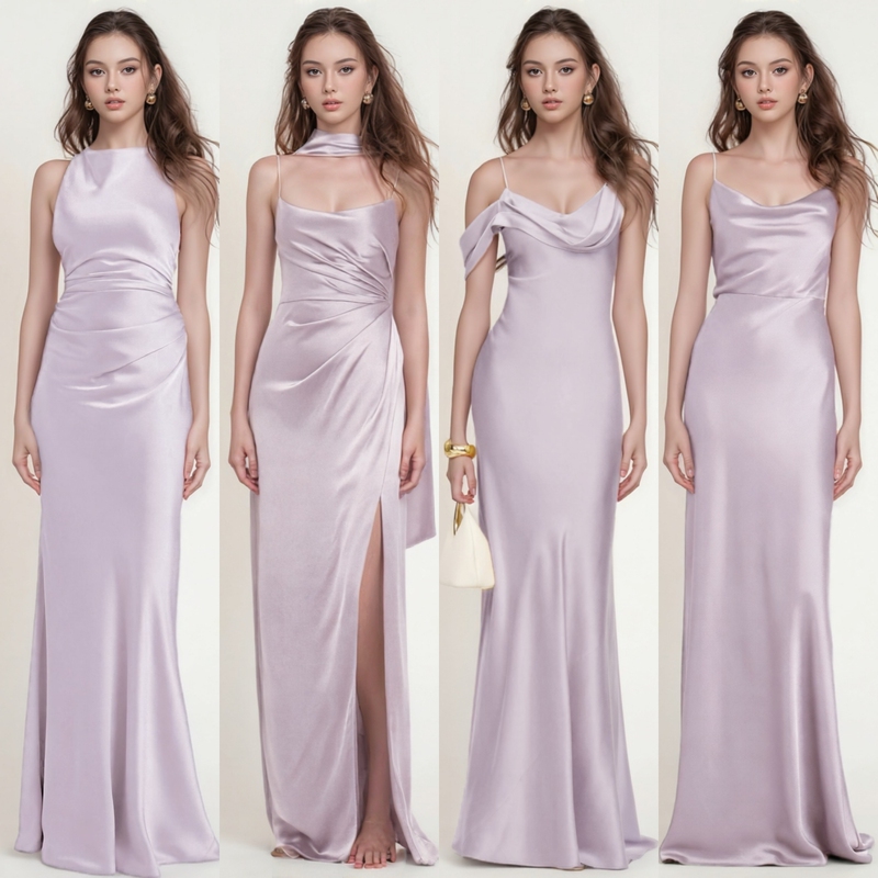 Beautiful Light Purple Satin Bridesmaid Dress, Light Formal Dress, Stunning and High-End, Niche Style, Wedding Sister Group Bridesmaid Dress