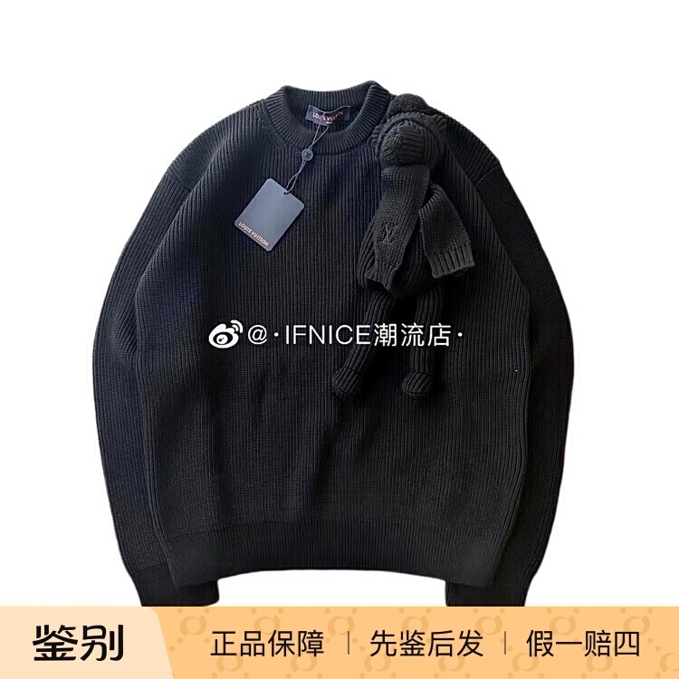 Louis Vuitton Lv Limited Edition Bear Doll Cartoon Black Knit Sweater Louis Vuitton Lv Limited Edition Bear Doll Cartoon Black Knit Sweater