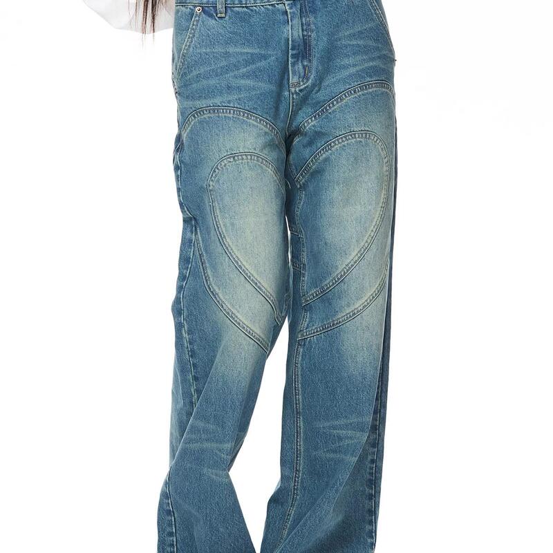 Hudiegongzhu Butterfly Princess Daily Love Patchwork Vintage Washed Jeans