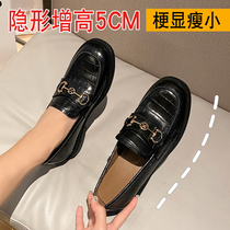 Black small leather shoes womens British 2022 autumn new metal buckle soft leather single shoes genuine leather inner heightened jk loafers
