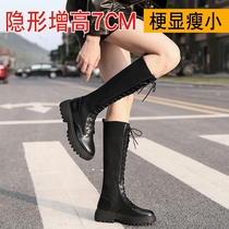 Lace-up boots womens 2022 autumn and winter new elastic high-barrel riding boots but knee-length boots inner heightened knight boots