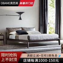 Nordic solid wood bed 1 8m modern minimal double bed Japanese leather leather backcloth master bedroom bed